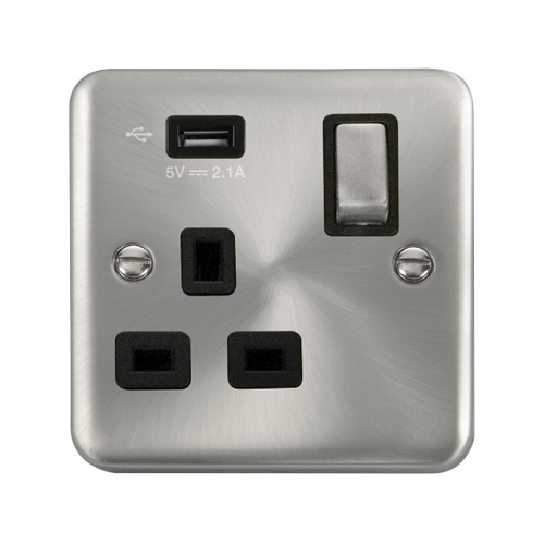 Scolmore DPSC571UBK Deco Plus Satin Chrome 1g Skt Usb 2.1a Dp  Scolmore - Sparks Warehouse