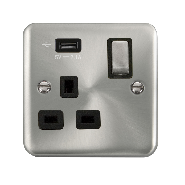 Scolmore DPSC571UBK Deco Plus Satin Chrome 1g Skt Usb 2.1a Dp  Scolmore - Sparks Warehouse