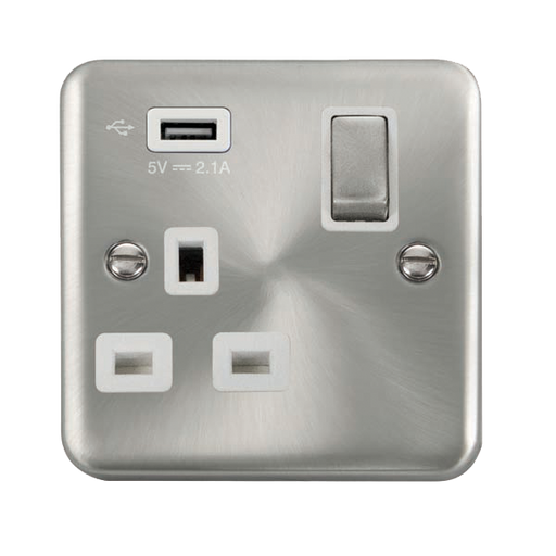 Scolmore DPSC571UWH Deco Plus Satin Chrome 1g Skt Usb 2.1a Dp  Scolmore - Sparks Warehouse