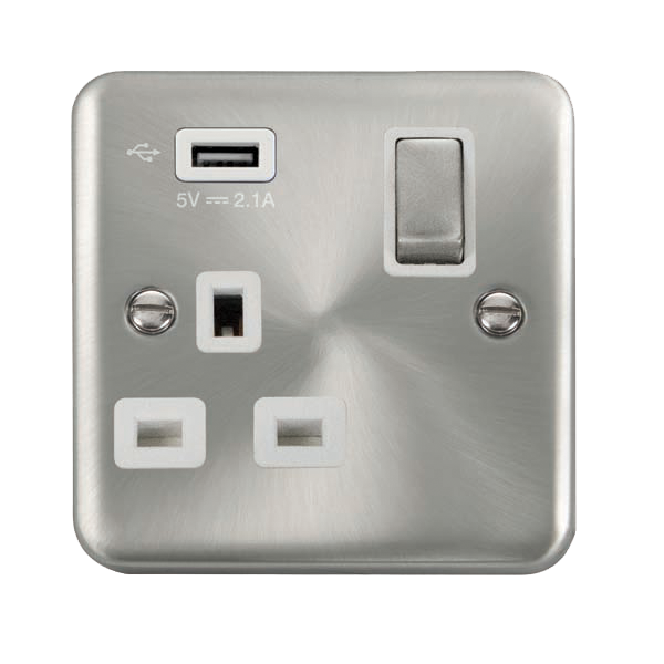 Scolmore DPSC571UWH Deco Plus Satin Chrome 1g Skt Usb 2.1a Dp  Scolmore - Sparks Warehouse