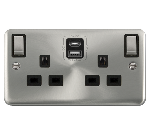 Scolmore DPSC586BK Deco Plus Satin Chrome 2g 13a Sw Skt 4.2a A&c Usb Ingot Dpsc Bk  Scolmore - Sparks Warehouse