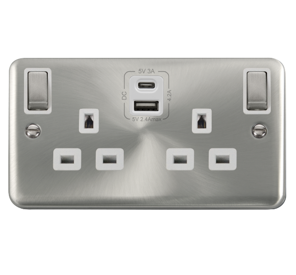 Scolmore DPSC586WH Deco Plus Satin Chrome 2g 13a Sw Skt 4.2a A&c Usb Ingot Dpsc Wh  Scolmore - Sparks Warehouse