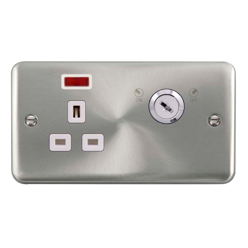 Scolmore DPSC655WH Deco Plus Satin Chrome 13a 1g Dp Lockable Skt Neon Deco+ Sc Wh  Scolmore - Sparks Warehouse