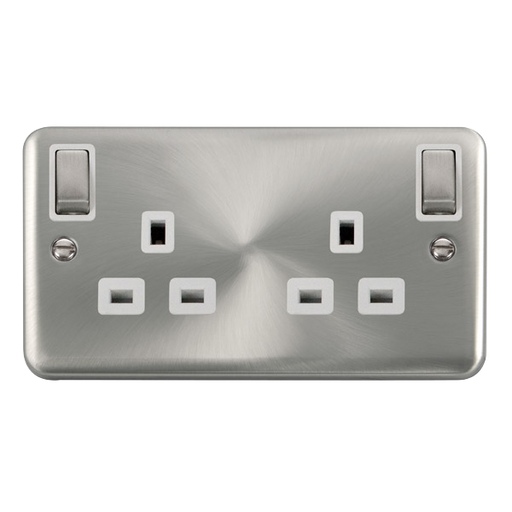 Scolmore DPSC836WH Deco Plus Satin Chrome Deco+ 13a 2gang Outboard Sw Skt Dp Sc Wh  Scolmore - Sparks Warehouse