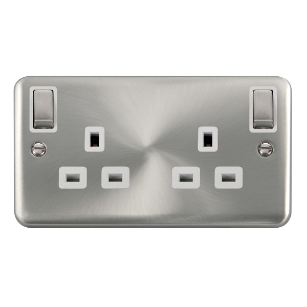 Scolmore DPSC836WH Deco Plus Satin Chrome Deco+ 13a 2gang Outboard Sw Skt Dp Sc Wh  Scolmore - Sparks Warehouse