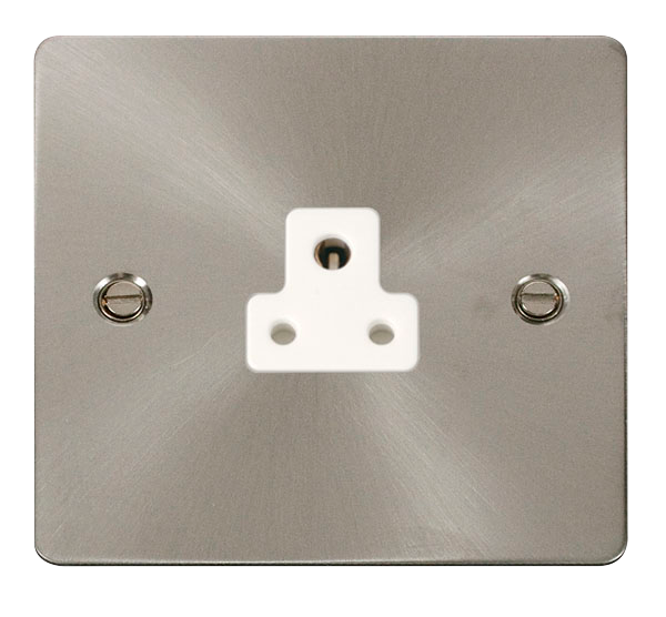 Scolmore FPBS039WH Define Brushed Stainless Flat Plate 2a Round Pin Socket Outlet  Scolmore - Sparks Warehouse