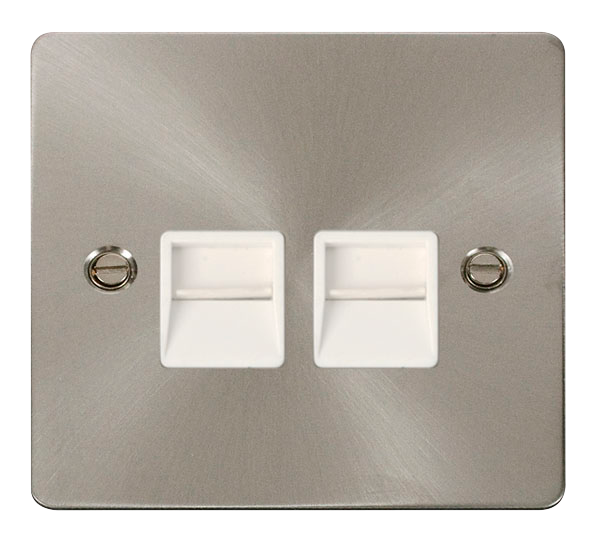 Scolmore FPBS121WH Define Brushed Stainless Flat Pl Twin Tel.mas  Scolmore - Sparks Warehouse