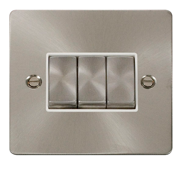 Scolmore FPBS413WH Define Brushed Stainless Flat Plate Ingot 10a 3gang 2way Switch  Scolmore - Sparks Warehouse