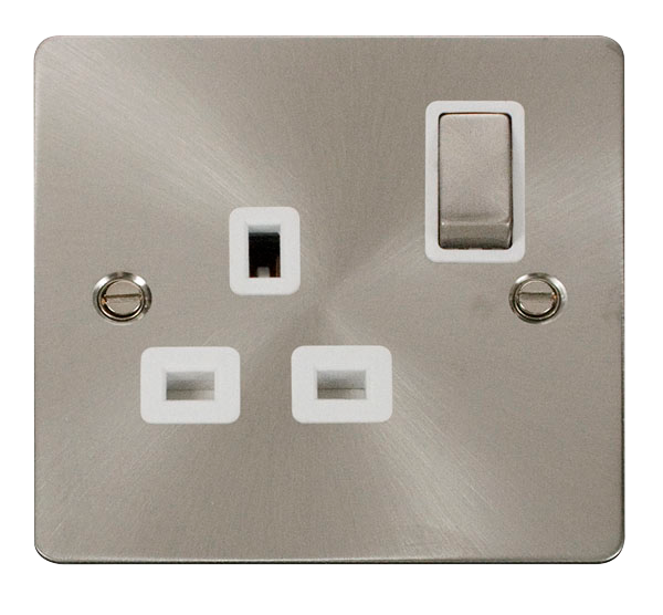 Scolmore FPBS535WH Define Brushed Stainless Flat Pl Ingot 1gang 13a Dp Switched Skt  Scolmore - Sparks Warehouse