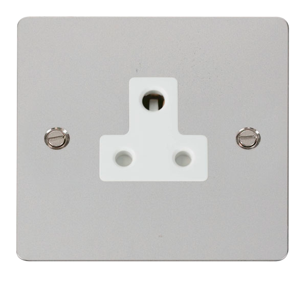 Scolmore FPCH038WH Define Polished Chrome Flat Plate 5a Round Pin Socket Outlet  Scolmore - Sparks Warehouse