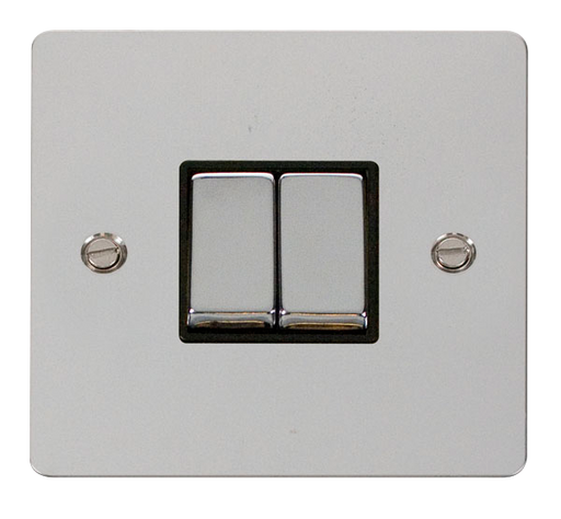 Scolmore FPCH412BK Define Polished Chrome Flat Plate Ingot 10a 2gang 2way Switch  Scolmore - Sparks Warehouse