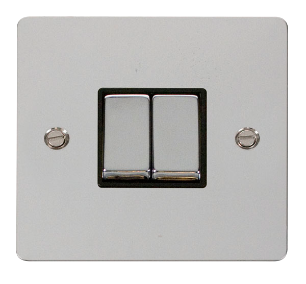 Scolmore FPCH412BK Define Polished Chrome Flat Plate Ingot 10a 2gang 2way Switch  Scolmore - Sparks Warehouse