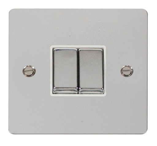 Scolmore FPCH412WH Define Polished Chrome Flat Plate Ingot 10a 2gang 2way Switch  Scolmore - Sparks Warehouse