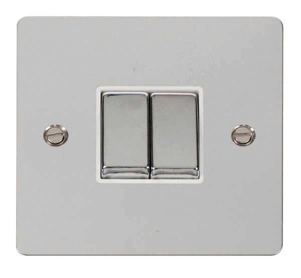 Scolmore FPCH412WH Define Polished Chrome Flat Plate Ingot 10a 2gang 2way Switch  Scolmore - Sparks Warehouse