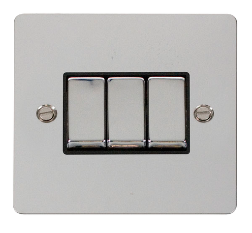 Scolmore FPCH413BK Define Polished Chrome Flat Plate Ingot 10a 3gang 2way Switch  Scolmore - Sparks Warehouse