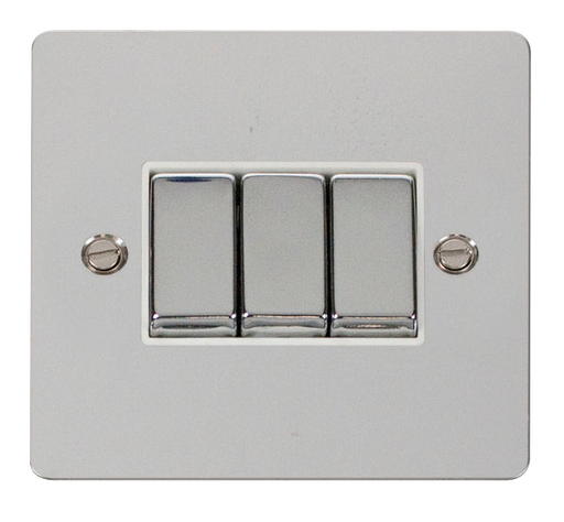 Scolmore FPCH413WH Define Polished Chrome Flat Plate Ingot 10a 3gang 2way Switch  Scolmore - Sparks Warehouse