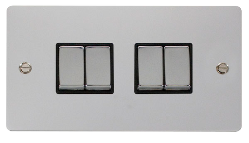 Scolmore FPCH414BK Define Polished Chrome Flat Plate Ingot 10a 4gang 2way Switch  Scolmore - Sparks Warehouse