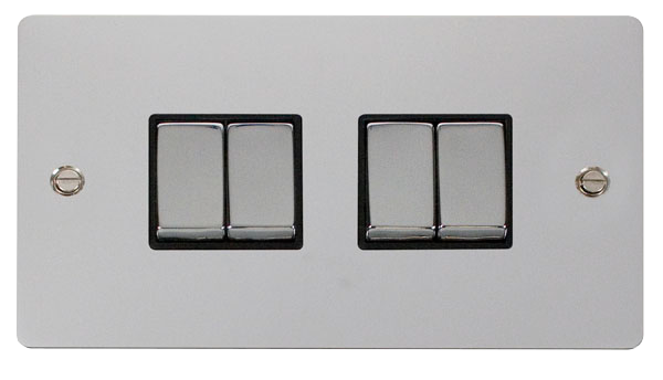 Scolmore FPCH414BK Define Polished Chrome Flat Plate Ingot 10a 4gang 2way Switch  Scolmore - Sparks Warehouse