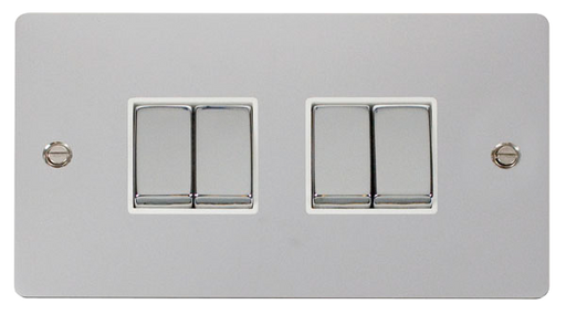 Scolmore FPCH414WH Define Polished Chrome Flat Plate Ingot 10a 4gang 2way Switch  Scolmore - Sparks Warehouse