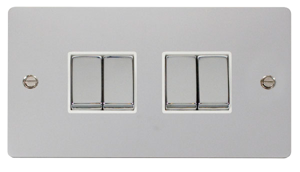 Scolmore FPCH414WH Define Polished Chrome Flat Plate Ingot 10a 4gang 2way Switch  Scolmore - Sparks Warehouse