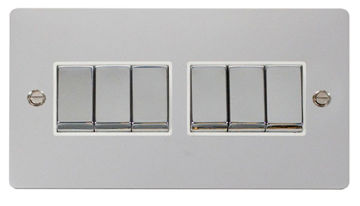 Scolmore FPCH416WH Define Polished Chrome Flat Plate Ingot 10a 6gang 2way Switch  Scolmore - Sparks Warehouse