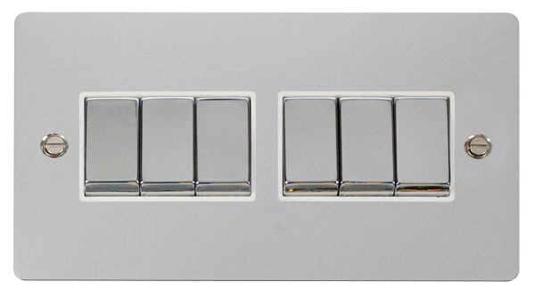 Scolmore FPCH416WH Define Polished Chrome Flat Plate Ingot 10a 6gang 2way Switch  Scolmore - Sparks Warehouse