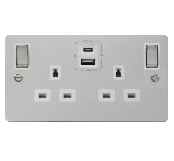 Scolmore FPCH586WH Define Polished Chrome 2g 13a Sw Skt 4.2a A&c Usb Ingot Fpch Wh  Scolmore - Sparks Warehouse