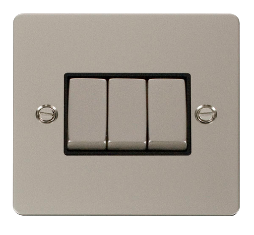 Scolmore FPPN413BK Define Pearl Nickel Flat Plate Ingot 10a 3gang 2way Switch  Scolmore - Sparks Warehouse