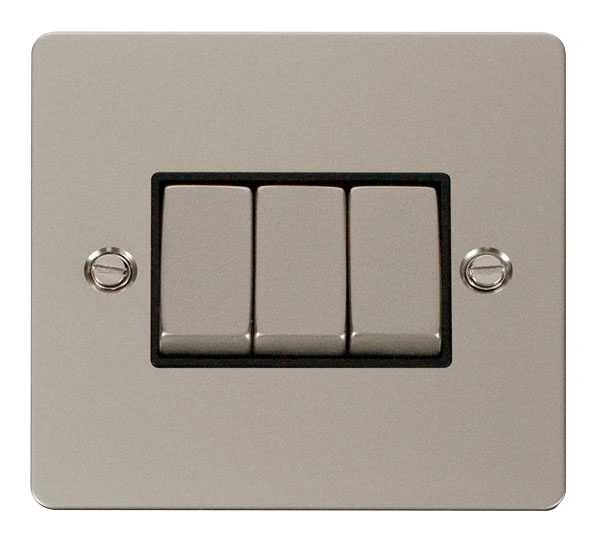 Scolmore FPPN413BK Define Pearl Nickel Flat Plate Ingot 10a 3gang 2way Switch  Scolmore - Sparks Warehouse