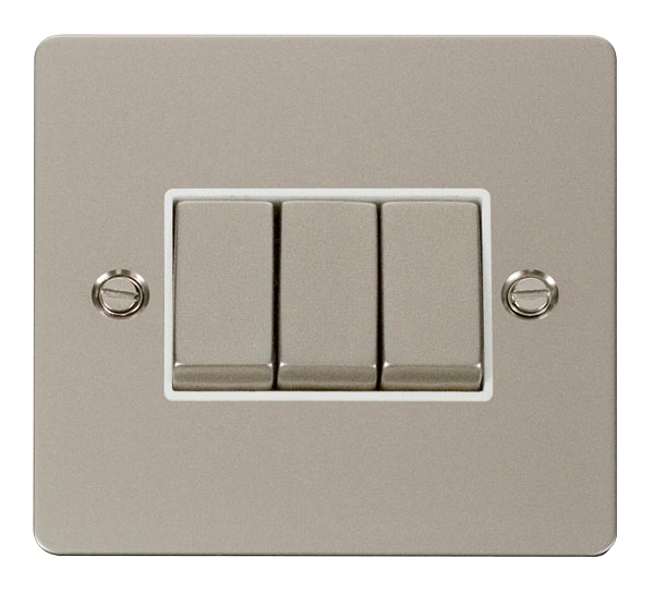 Scolmore FPPN413WH Define Pearl Nickel Flat Plate Ingot 10a 3gang 2way Switch  Scolmore - Sparks Warehouse