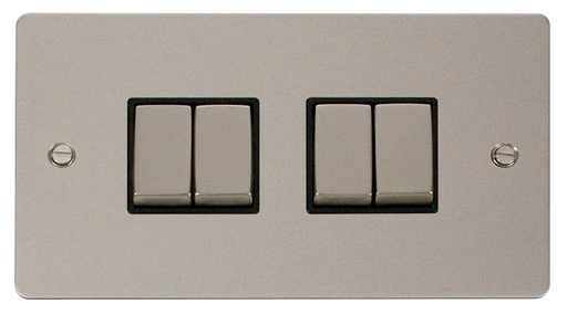 Scolmore FPPN414BK Define Pearl Nickel Flat Plate Ingot 10a 4gang 2way Switch  Scolmore - Sparks Warehouse