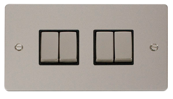 Scolmore FPPN414BK Define Pearl Nickel Flat Plate Ingot 10a 4gang 2way Switch  Scolmore - Sparks Warehouse