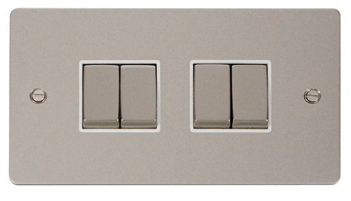 Scolmore FPPN414WH Define Pearl Nickel Flat Plate Ingot 10a 4gang 2way Switch  Scolmore - Sparks Warehouse