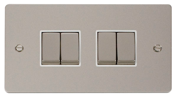 Scolmore FPPN414WH Define Pearl Nickel Flat Plate Ingot 10a 4gang 2way Switch  Scolmore - Sparks Warehouse