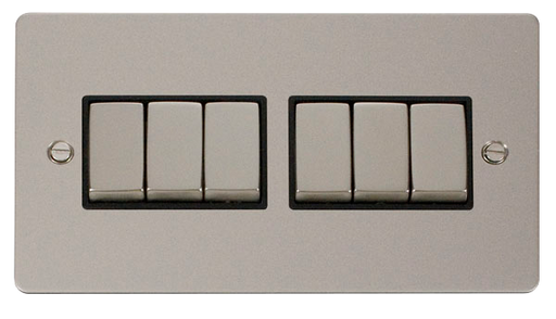 Scolmore FPPN416BK Define Pearl Nickel Flat Plate Ingot 10a 6gang 2way Switch  Scolmore - Sparks Warehouse