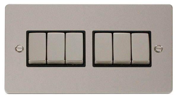 Scolmore FPPN416BK Define Pearl Nickel Flat Plate Ingot 10a 6gang 2way Switch  Scolmore - Sparks Warehouse