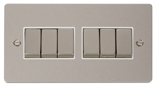 Scolmore FPPN416WH Define Pearl Nickel Flat Plate Ingot 10a 6gang 2way Switch  Scolmore - Sparks Warehouse