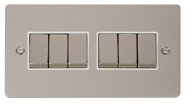 Scolmore FPPN416WH Define Pearl Nickel Flat Plate Ingot 10a 6gang 2way Switch  Scolmore - Sparks Warehouse