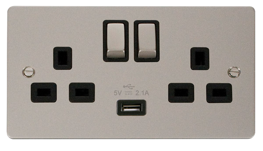 Scolmore FPPN570BK Define Pearl Nickel 13a 2g Sw Skt With 2.1a Usb Pn Bk Ingot  Scolmore - Sparks Warehouse