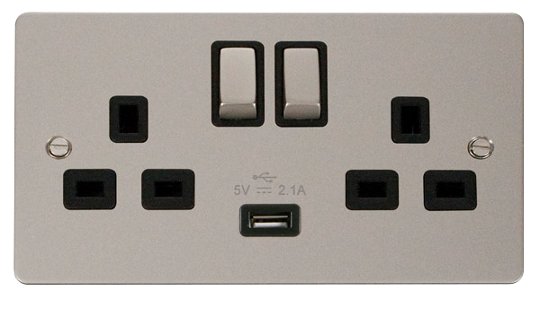 Scolmore FPPN570BK Define Pearl Nickel 13a 2g Sw Skt With 2.1a Usb Pn Bk Ingot  Scolmore - Sparks Warehouse