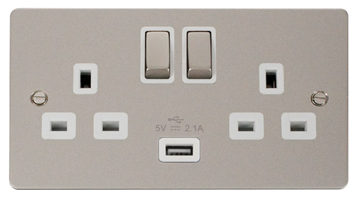 Scolmore FPPN570WH Define Pearl Nickel 13a 2g Sw Skt With 2.1a Usb Pn Wh Ingot  Scolmore - Sparks Warehouse