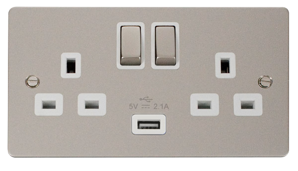 Scolmore FPPN570WH Define Pearl Nickel 13a 2g Sw Skt With 2.1a Usb Pn Wh Ingot  Scolmore - Sparks Warehouse