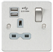 Knightsbridge FPR9901BCG Flat plate 13A 1G switched socket with dual USB charger (2.1A) - brushed chrome with grey insert ML Knightsbridge - Sparks Warehouse