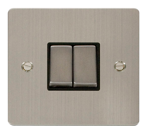 Scolmore FPSS412BK Define Stainless Steel Flat Plate Ingot 10a 2gang 2way Switch  Scolmore - Sparks Warehouse