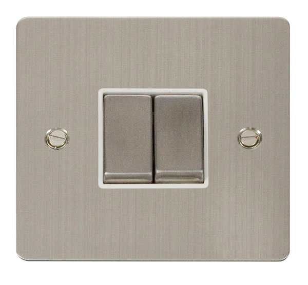 Scolmore FPSS412WH Define Stainless Steel Flat Plate Ingot 10a 2gang 2way Switch  Scolmore - Sparks Warehouse