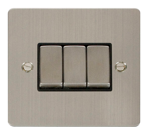 Scolmore FPSS413BK Define Stainless Steel Flat Plate Ingot 10a 3gang 2way Switch  Scolmore - Sparks Warehouse