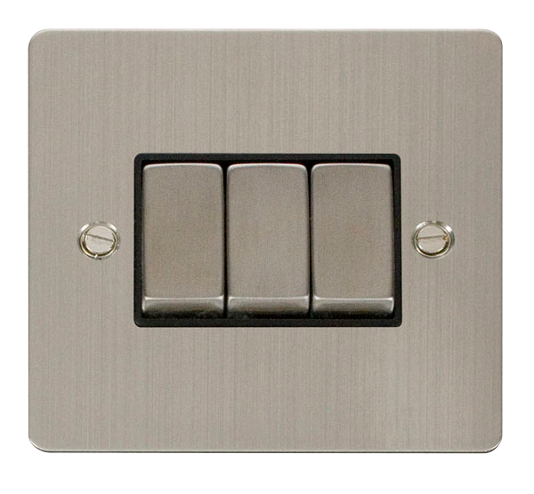 Scolmore FPSS413BK Define Stainless Steel Flat Plate Ingot 10a 3gang 2way Switch  Scolmore - Sparks Warehouse