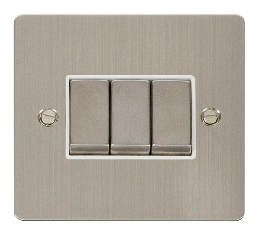 Scolmore FPSS413WH Define Stainless Steel Flat Plate Ingot 10a 3gang 2way Switch  Scolmore - Sparks Warehouse