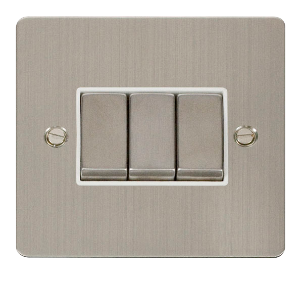 Scolmore FPSS413WH Define Stainless Steel Flat Plate Ingot 10a 3gang 2way Switch  Scolmore - Sparks Warehouse