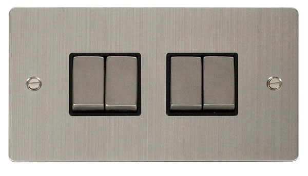 Scolmore FPSS414BK Define Stainless Steel Flat Plate Ingot 10a 4gang 2way Switch  Scolmore - Sparks Warehouse